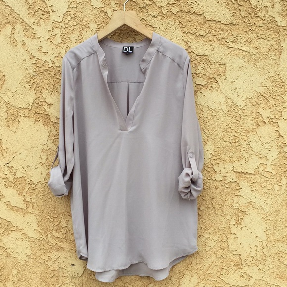 Grey Vneck Blouse - Picture 3 of 6